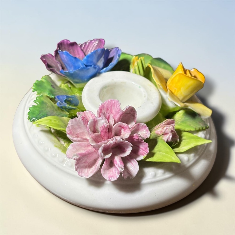 Crown Staffordshire Fine Bone China Floral Candle Holder Vintage England Rose